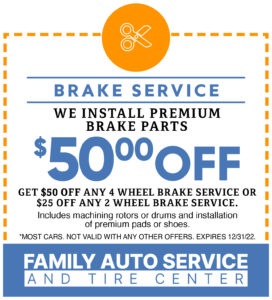 Premium Brake Service $50 Off any 4 wheel brake service savings coupon